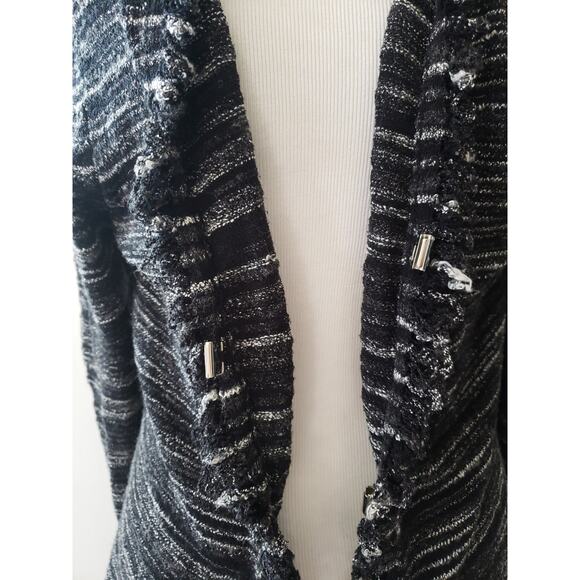 Nordstrom Studio 121 Fringe Trim Cardigan Black Clasp Close Medium - Picture 6 of 10